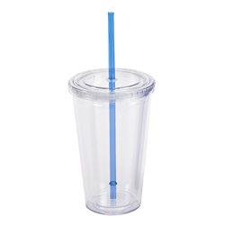 כוס שתייה עם קש כחול