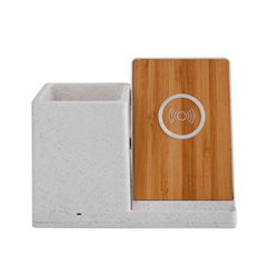 מטען אלחוטי 10W במבוק משולב עם כוס עטים