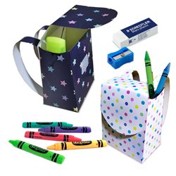 מארז תיק מגיע כולל מחדד, מחק ושישיית צבעים